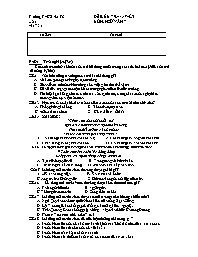 Đề kiểm tra một tiết Ngữ văn lớp 7 - Năm học 2016-2017 - Trường THCS Lê Hồng Phong